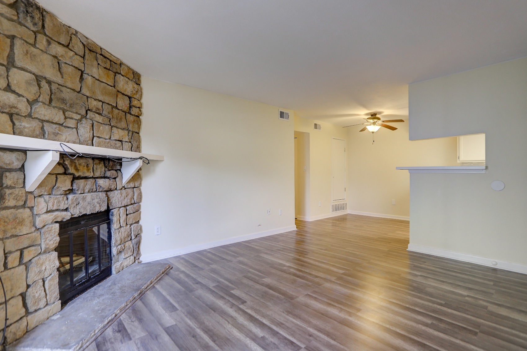 Living room looking toward kitchen, Denver condo for rent
